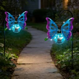 RUIDEL MICHAELS 2 sets of blue metal butterfly pendant lights, solar garden lights, outdoor cute lanterns, hanging decorations for porch, corridor garden tree decorations, and as gifts