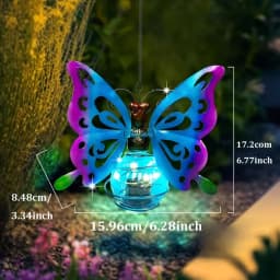 RUIDEL MICHAELS 2 sets of blue metal butterfly pendant lights, solar garden lights, outdoor cute lanterns, hanging decorations for porch, corridor garden tree decorations, and as gifts