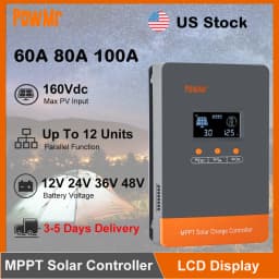 PowMr 60A 80A 100A MPPT Solar Charge Paralllel Controller 12V 24V 36V 48V Max PV 160Vdc Fit Lithium Batteria for Home RV Boat Camp Local Stock