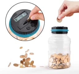 Digital Coin Counting Bank for Boys Adults, 1.8L Piggy Bank with LCD Counter, Accepts All US Coins, Blue