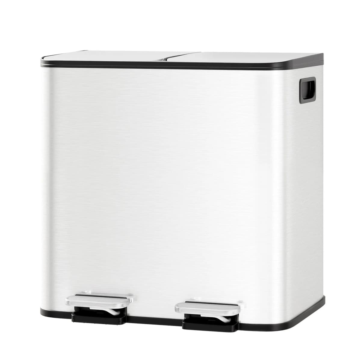 Dual Compartment Kitchen Trash Can, 30L (2 x 15L) - Stainless Steel Step Recycle Bin with Removable Buckets - Soft-Close Lids & Hands-Free Pedals - Efficient Waste Separation for Home or Office