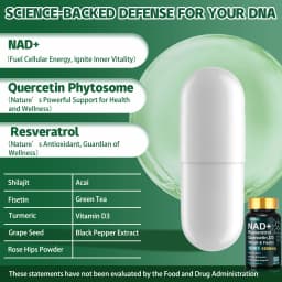 Fmlave NAD+ Resveratrol, Shilajit & Fisetin, Quercetin, D3, – 12-in-1 Enhance Cellular Vitality and Energy, Immunity & Skin Beauty 60 Capsules