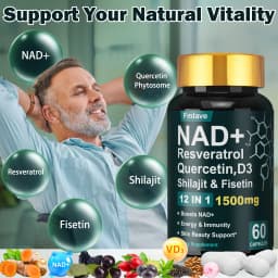 Fmlave NAD+ Resveratrol, Shilajit & Fisetin, Quercetin, D3, – 12-in-1 Enhance Cellular Vitality and Energy, Immunity & Skin Beauty 60 Capsules