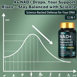 Fmlave NAD+ Resveratrol, Shilajit & Fisetin, Quercetin, D3, – 12-in-1 Enhance Cellular Vitality and Energy, Immunity & Skin Beauty 60 Capsules