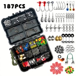 187pcs Ultimate Fishing Kit Set - Complete Tackle Box with Premium Fish Hooks, Bait Parts, Sinkers, and More - Perfect for Outdo