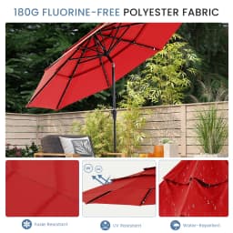 JHK Outdoor 10 FT Solar Patio Umbrella with 32 LED Lights UV-Resistant Market Umbrella with Tilt Adjustment Crank Lift All-Weather Shade for Backyard Garden Beach