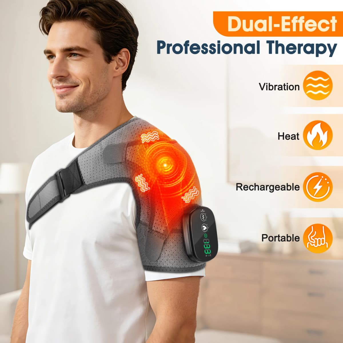 Heated Shoulder Massager Wrap Electric Vibration Massage Support Strap Smart LED Display Cordless Heating Pad Muscle Relaxation