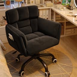 Home Office Chair with Arms Wheels Square Leisure Vanity Chair Adjustable Height Makeup Chair Soft-Touch Desk Chair for Bedroom