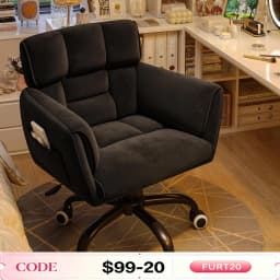 Home Office Chair with Arms Wheels Square Leisure Vanity Chair Adjustable Height Makeup Chair Soft-Touch Desk Chair for Bedroom