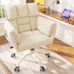 Home Office Chair with Arms Wheels Square Leisure Vanity Chair Adjustable Height Makeup Chair Soft-Touch Desk Chair for Bedroom