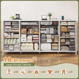 EnHomee 18-Drawer Long Fabric Dresser – 63" TV Stand with LED Lights & Power Outlets, Fits 65–75" Screens – For Bedroom, Living Room, Entryway, Hallway, Closet