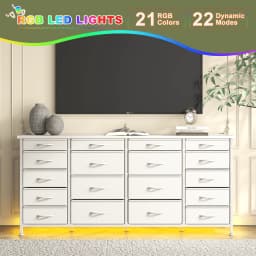 EnHomee 18-Drawer Long Fabric Dresser – 63" TV Stand with LED Lights & Power Outlets, Fits 65–75" Screens – For Bedroom, Living Room, Entryway, Hallway, Closet