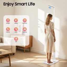 Ultrasonic Height and Weight Scale 200kg/440lbs High Precision Digital Body Fat Analyzer 76.77inch Tall LCD Display with Voice Broadcast Muscle Bone Mass BMI Sturdy Aluminum Base Floor Standing Scale for Home Gym Fitness Weight Loss Health Monitoring