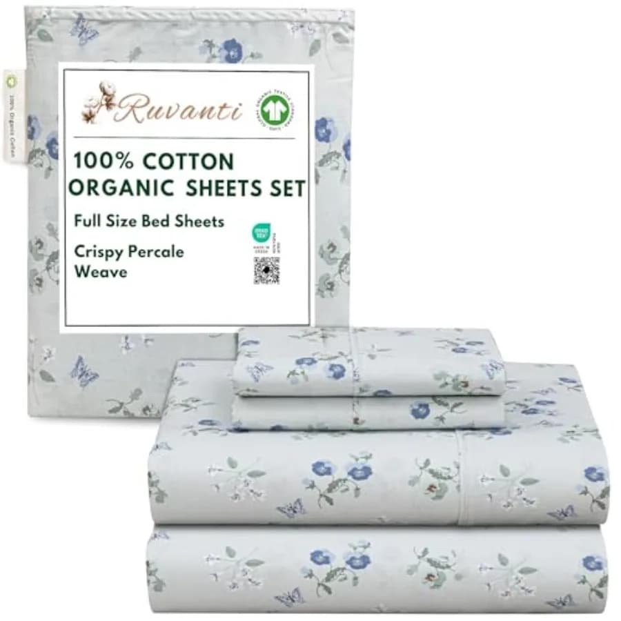 100% Cotton Organic Percale Sheets Size Crisp Cooling Bed Sheets for Hot Sleepers, Deep Pocket 15", Soft Peach Finish, Breathab