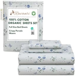 100% Cotton Organic Percale Sheets Size Crisp Cooling Bed Sheets for Hot Sleepers, Deep Pocket 15", Soft Peach Finish, Breathab