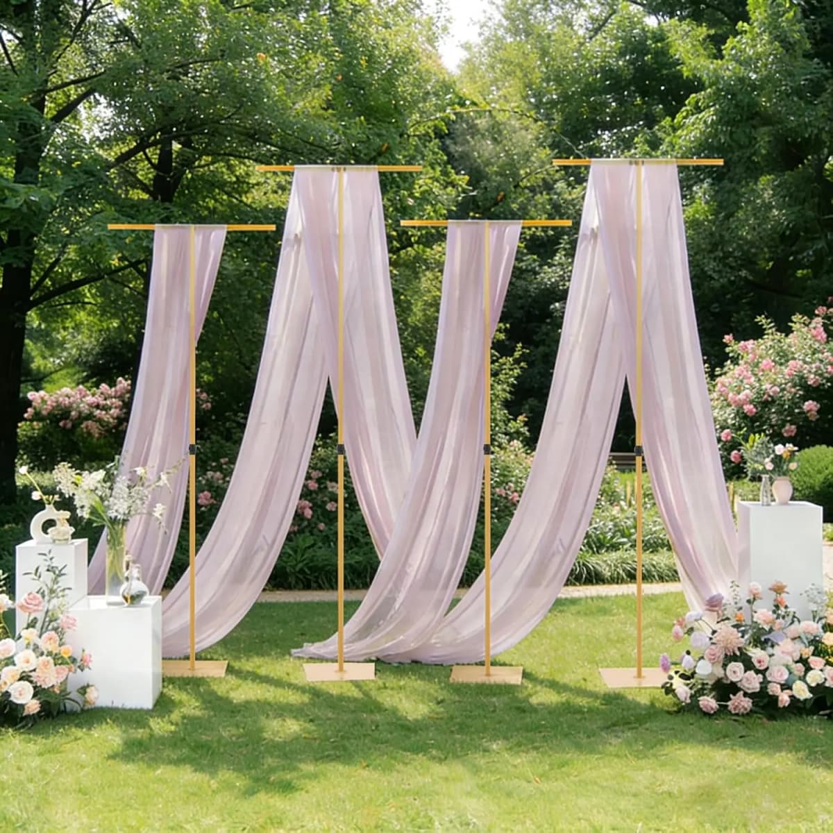 4Pcs 8FT Adjustable Backdrop Stand Wedding Draping Frame For Sheer Fabric Signs Party Birthday Banquet Decor Fabric Not Included