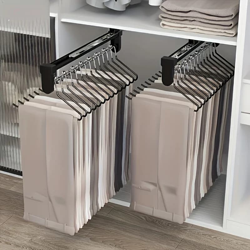 1pc Pull-Out Clothes Storage Rod Adjustable Foldable Metal Hanging Rail for Wardrobes Space-Saving Organizer Drying Racks