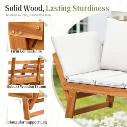 Adjustable Armrest Acacia Wood Outdoor Loveseat Soft Cushion Convertible Balcony Porch Backyard Furniture White Customized