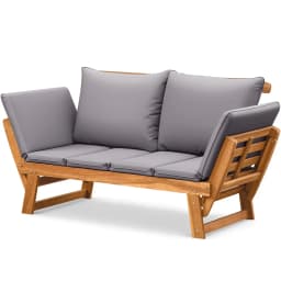 Adjustable Armrest Acacia Wood Outdoor Loveseat Soft Cushion Convertible Balcony Porch Backyard Furniture White Customized