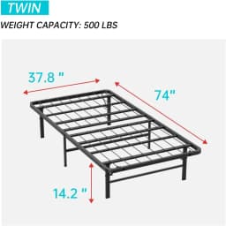 BestMassage Twin Metal Foldable Bed Frame Heavy Duty Steel Slats 6 Legs No Box Spring Easy Assembly Under-Bed Storage For Home