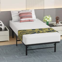 BestMassage Twin Metal Foldable Bed Frame Heavy Duty Steel Slats 6 Legs No Box Spring Easy Assembly Under-Bed Storage For Home