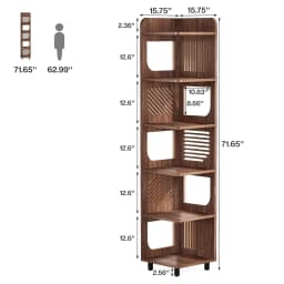 6-tier Corner Bookshelf, 71-inch Country-style Narrow Corner Bookshelf with Square Shelves,Corner Bookshelf, Customizable.