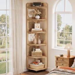 6-tier Corner Bookshelf, 71-inch Country-style Narrow Corner Bookshelf with Square Shelves,Corner Bookshelf, Customizable.