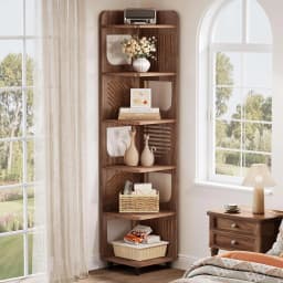 6-tier Corner Bookshelf, 71-inch Country-style Narrow Corner Bookshelf with Square Shelves,Corner Bookshelf, Customizable.