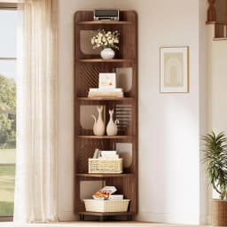6-tier Corner Bookshelf, 71-inch Country-style Narrow Corner Bookshelf with Square Shelves,Corner Bookshelf, Customizable.