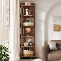 6-tier Corner Bookshelf, 71-inch Country-style Narrow Corner Bookshelf with Square Shelves,Corner Bookshelf, Customizable.
