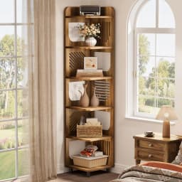 6-tier Corner Bookshelf, 71-inch Country-style Narrow Corner Bookshelf with Square Shelves,Corner Bookshelf, Customizable.