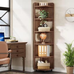 6-tier Corner Bookshelf, 71-inch Country-style Narrow Corner Bookshelf with Square Shelves,Corner Bookshelf, Customizable.