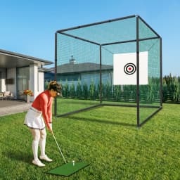 10×10ft Golf Driving Cage with Metal Frame,Triple-Turf Mat and Target Cloth,Driving Chipping Training Swing with Targets Outdoor