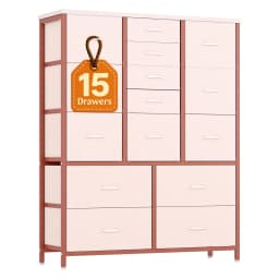 15 Drawer Dresser, 48 Inch Fabric Tall Dresser for Bedroom Closet with Wood Grain Print Top & Sturdy Metal Frame, Customized
