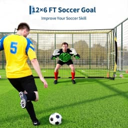 12x6ft Portable Soccer Goal Heavy Duty Metal Frame Foldable Backyard Soccer Net Fiberglass Support Training Equipment With Bag