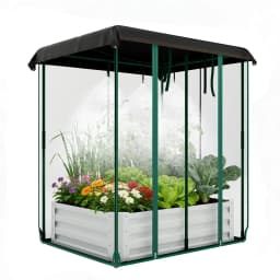 3-in-1 Raised Garden Bed 48"x36"x12" Galvanized Metal Planter Box Drip Irrigation Insect Net Shade Cloth Outdoor Vegetables