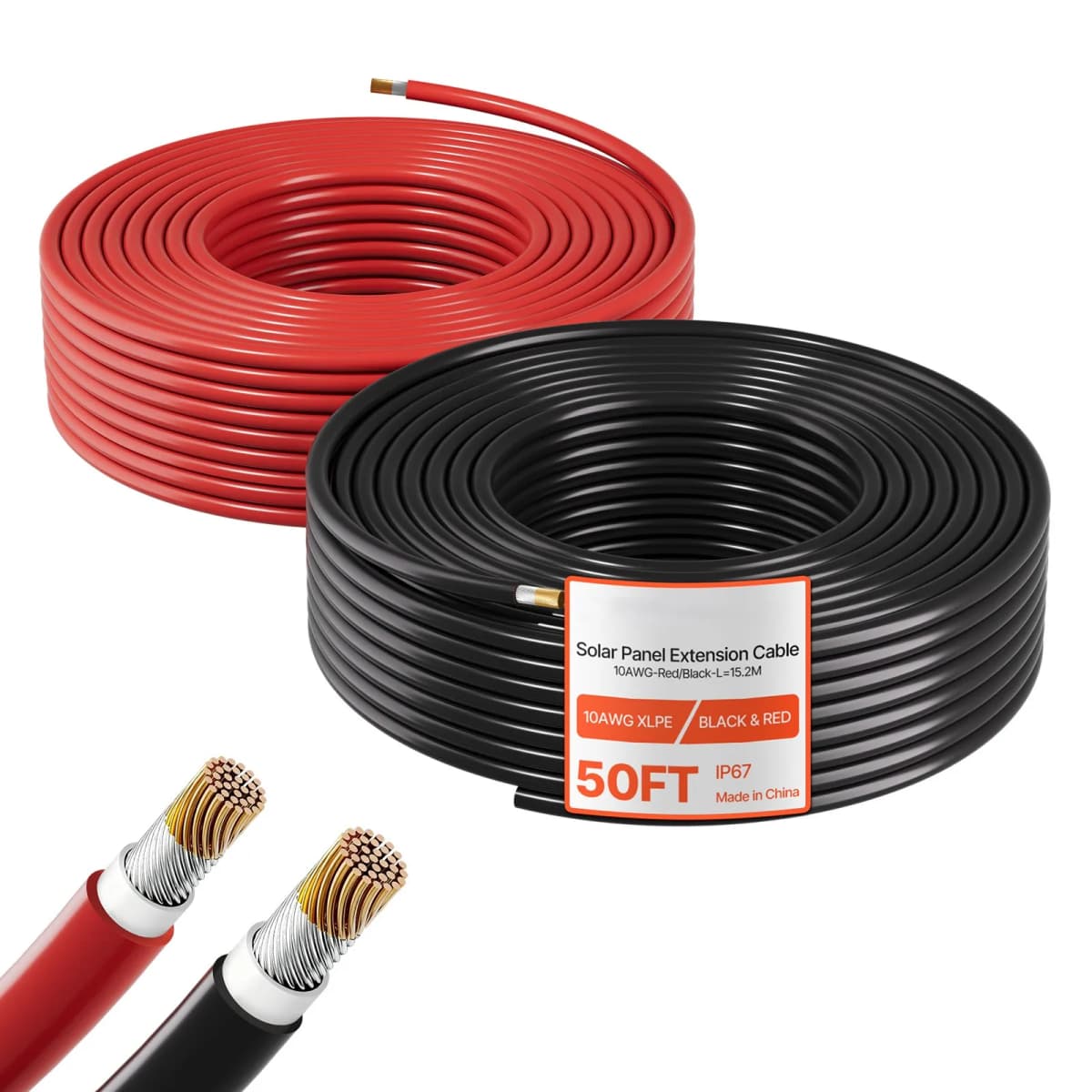 SucceBuy Solar Panel Wire 50 ft Black + 50 ft Red Kit / 65 ft Black + 65 ft Red Kit / 100 ft Black + 100 ft Red Kit PV Tinned Copper Wire for Outdoor Home Off-Grid Photovoltaic Systems Black and Red