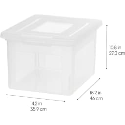 IRIS USA 4-Pack 35 Qt Clear Plastic File Box with Lid, Stackable Nestable Document Storage Organizer, BPA-Free Portable File Bin