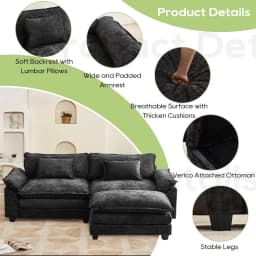 86" Modular Sectional Sofa, Comfy Cloud Couch Sectional Sofa with Ottoman, Chenille Sofa Sleeper Deep Seat Sofa, Customized