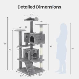 MCQ 54IN Indoor Cat Tree Tower Multi-Level with Sisal Scratching Post Round Platform Condo with Climbing Ladder Toys For Home