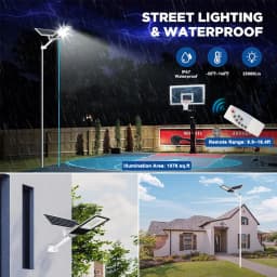 Solar Lights High-Power 6500K LED Dusk to Dawn Waterproof LED Solar Street Light Backyard Street Lamps Security Flood Lighting