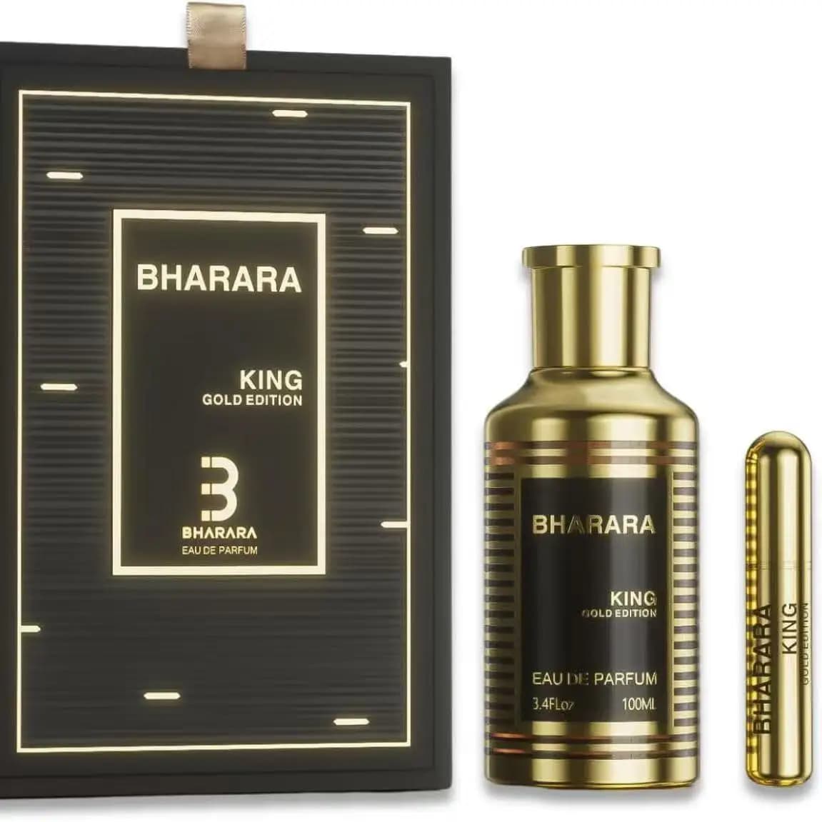Bharara King Gold Edition Eau de Parfum 3.4oz/100ml Woody Spicy Fragrance for Men with Travel Spray