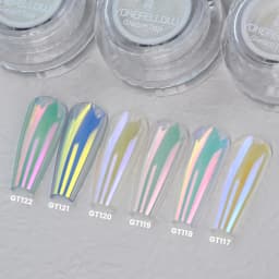 YOKEFELLOW GleamTap Cushion Aurora Chrome Nail Powder 6 Color Mermaid Aurora Effect Nail Art Glitter Decoration for Home DIY Salon Manicure GT117-GT122