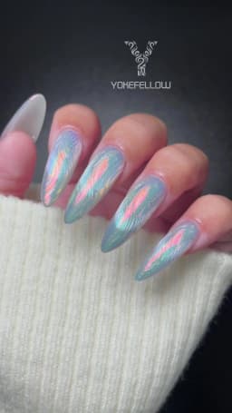 YOKEFELLOW GleamTap Cushion Aurora Chrome Nail Powder 6 Color Mermaid Aurora Effect Nail Art Glitter Decoration for Home DIY Salon Manicure GT117-GT122