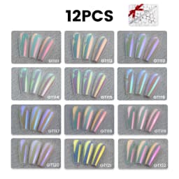 YOKEFELLOW GleamTap Cushion Aurora Chrome Nail Powder 6 Color Mermaid Aurora Effect Nail Art Glitter Decoration for Home DIY Salon Manicure GT117-GT122