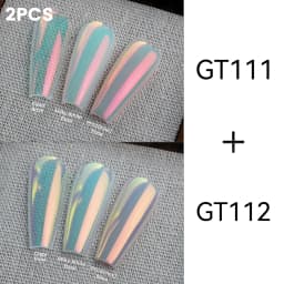YOKEFELLOW GleamTap Cushion Aurora Chrome Nail Powder 6 Color Mermaid Aurora Effect Nail Art Glitter Decoration for Home DIY Salon Manicure GT117-GT122