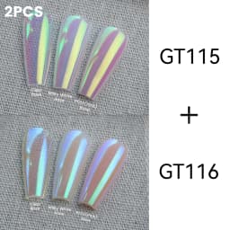 YOKEFELLOW GleamTap Cushion Aurora Chrome Nail Powder 6 Color Mermaid Aurora Effect Nail Art Glitter Decoration for Home DIY Salon Manicure GT117-GT122