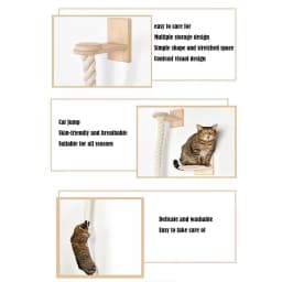Cat Climbing Shelf and Rope Tree Wall Mounted Scratching Post Sisal Rope Lounging Interactive Play Toys Gym for Indoor Cats
