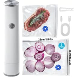 Handheld Vacuum Sealer with 5PCS Reusable Bags, Powerful Handheld Vacuum Machine, Portable Meal Saver, Keep Food Fresh, Rechargeable Portable Vacuum Machine for Meal Vegetable Fruit Preparation And Airtight Sealing Kitchen Storage