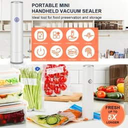 Handheld Vacuum Sealer with 5PCS Reusable Bags, Powerful Handheld Vacuum Machine, Portable Meal Saver, Keep Food Fresh, Rechargeable Portable Vacuum Machine for Meal Vegetable Fruit Preparation And Airtight Sealing Kitchen Storage